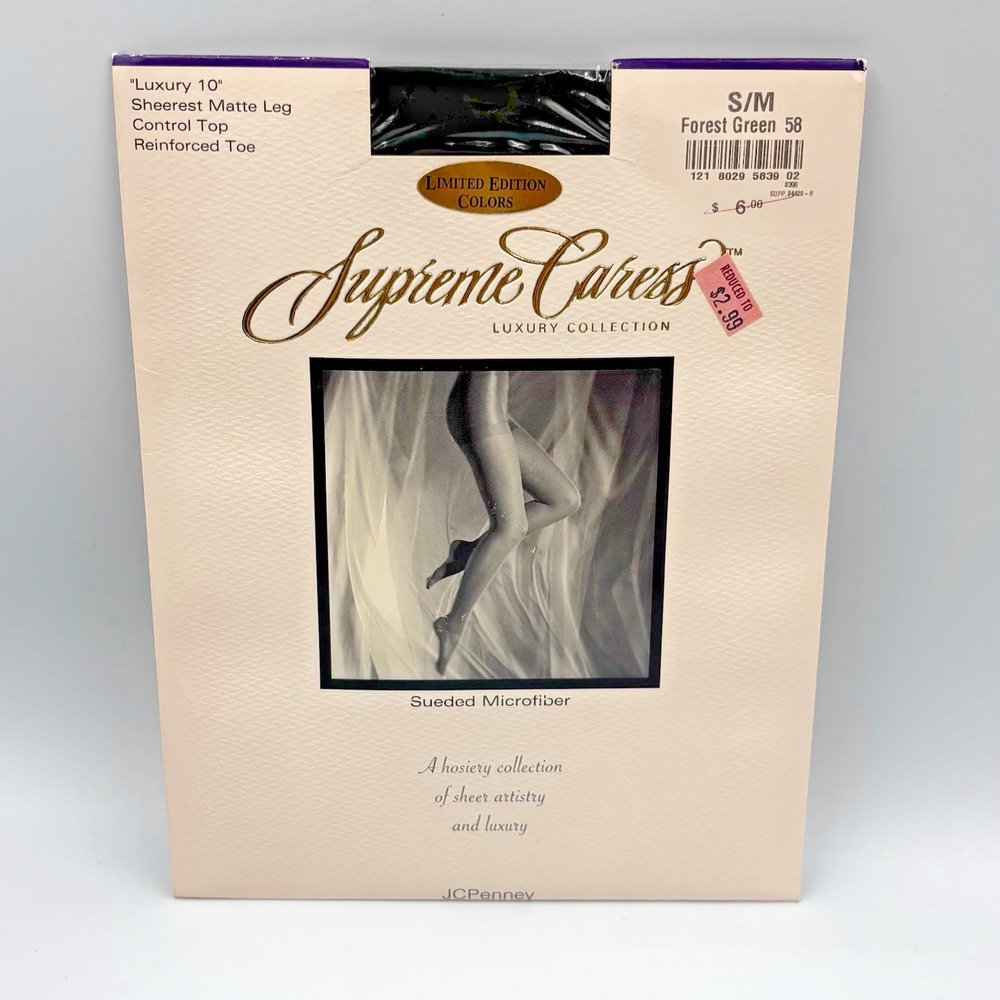 Supreme Caress Sheer Support Pantyhose Forest Green S/M Control Top Reinforced